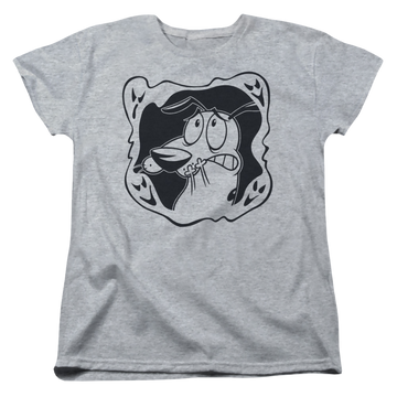 Athletic heather women's t-shirt with Courage the Cowardly Dog Ghost Frame graphic