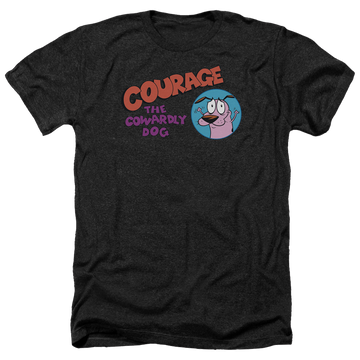 Charcoal men's heather t-shirt with Courage the Cowardly Dog Courage Logo graphic
