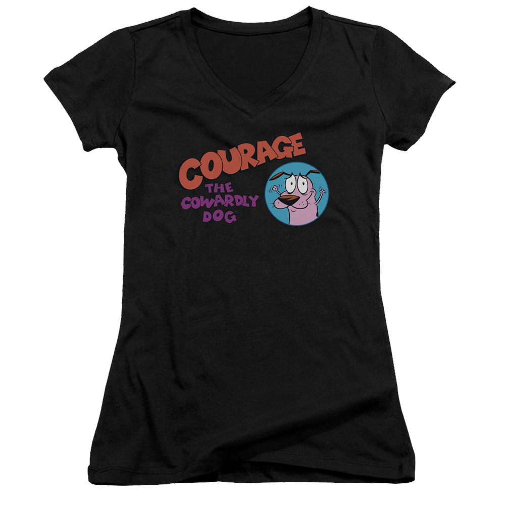 Courage The Cowardly Dog Courage Logo - Juniors V-Neck T-Shirt Juniors V-Neck T-Shirt Courage the Cowardly Dog   