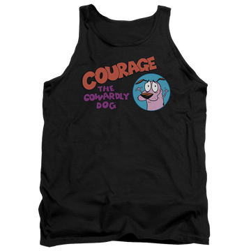 Black men's tank with Courage the Cowardly Dog Courage Logo graphic