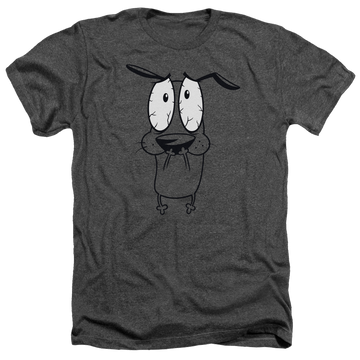Charcoal men's heather t-shirt with Courage the Cowardly Dog Scared graphic