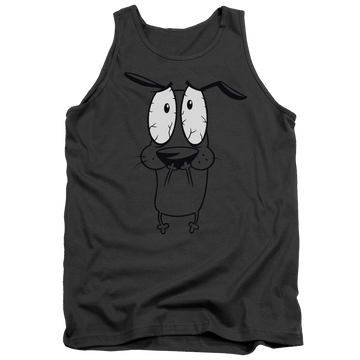 Charcoal men's tank with Courage the Cowardly Dog Scared graphic