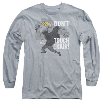 Athletic heather men's long sleeve t-shirt with Johnny Bravo Hair graphic