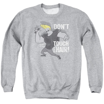Athletic heather men's crewneck sweatshirt with Johnny Bravo Hair graphic
