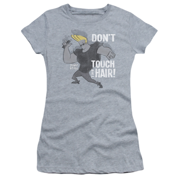 Athletic heather juniors t-shirt with Johnny Bravo Hair graphic