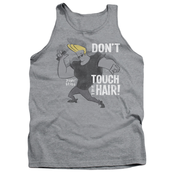 Athletic heather men's tank with Johnny Bravo Hair graphic
