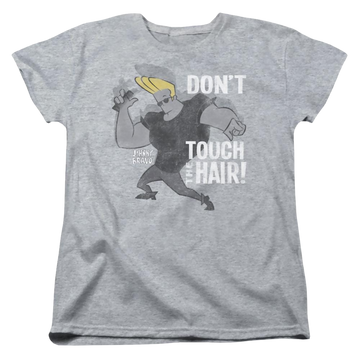 Athletic heather women's t-shirt with Johnny Bravo Hair graphic