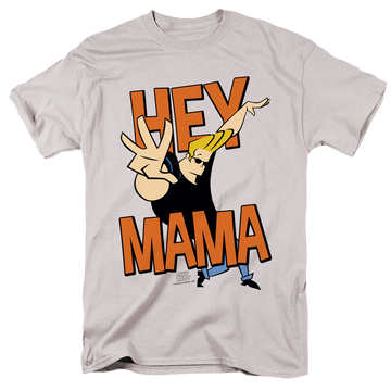 Silver men's regular fit t-shirt with Johnny Bravo HEY MAMA graphic