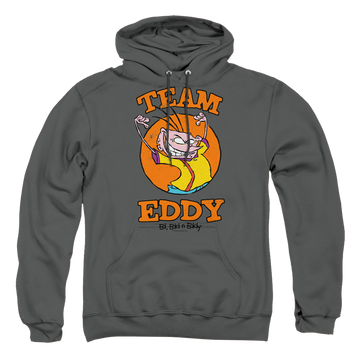 Charcoal pullover hoodie with Ed, Edd n Eddy Team Eddy graphic