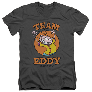 Charcoal men's v-neck t-shirt with Ed, Edd n Eddy Team Eddy graphic