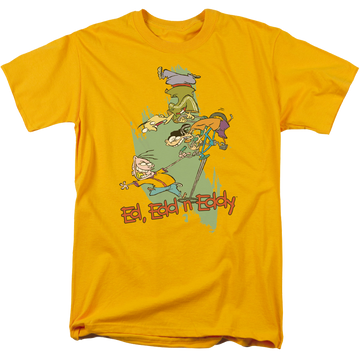 Gold men's regular fit t-shirt with Ed, Edd n Eddy Free Fall graphic