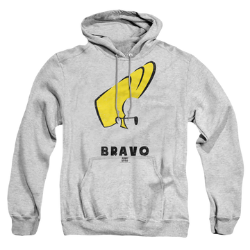 Athletic heather pullover hoodie with Johnny Bravo Johnny Hair graphic