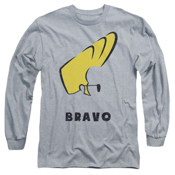 Athletic heather men's long sleeve t-shirt with Johnny Bravo Johnny Hair graphic