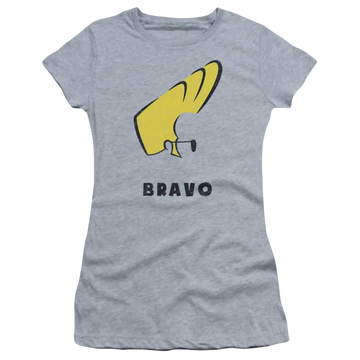 Athletic heather juniors t-shirt with Johnny Bravo Johnny Hair graphic