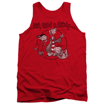 Red men's tank with Ed, Edd n Eddy Gang graphic