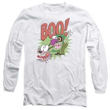 White men's long sleeve t-shirt with Courage the Cowardly Dog Stupid Dog graphic