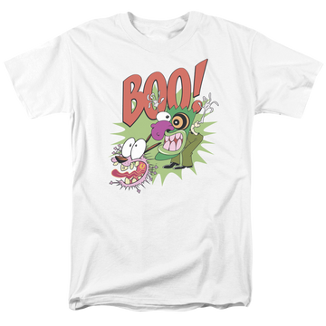 White men's regular fit t-shirt with Courage the Cowardly Dog Stupid Dog graphic