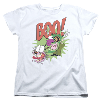 White women's t-shirt with Courage the Cowardly Dog Stupid Dog graphic