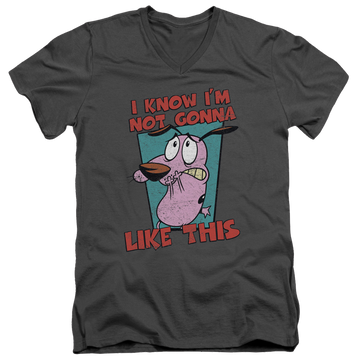 Charcoal men's v-neck t-shirt with Courage the Cowardly Dog Not Gonna Like graphic