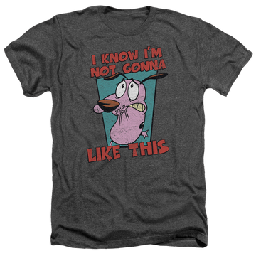 Charcoal men's heather t-shirt with Courage the Cowardly Dog Not Gonna Like graphic