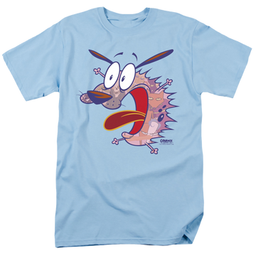 Light blue men's regular fit t-shirt with Courage the Cowardly Dog Evil Inside graphic