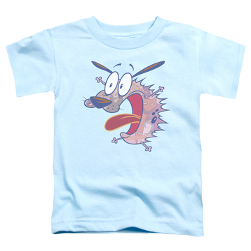 Light blue kid's t-shirt for ages 4 to 7 with Courage the Cowardly Dog Evil Inside graphic