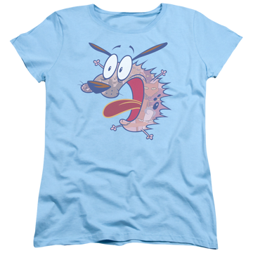 Light blue women's t-shirt with Courage the Cowardly Dog Evil Inside graphic