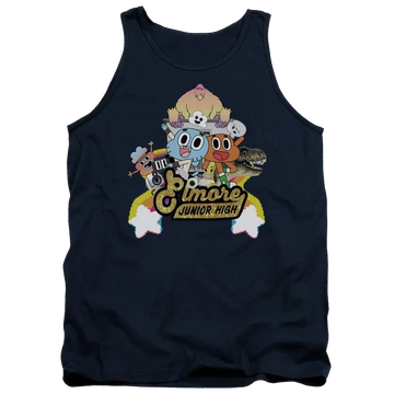 Navy men's tank with The Amazing World of Gumball Elmore Junior High graphic