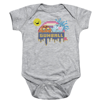 Athletic heather baby bodysuit with The Amazing World of Gumball Sunshine graphic