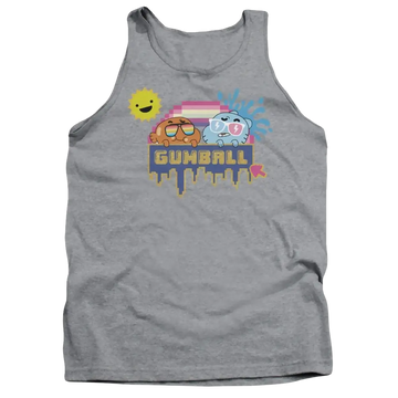 Athletic heather men's tank with The Amazing World of Gumball Sunshine graphic