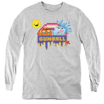 Athletic heather youth long sleeve t-shirt with The Amazing World of Gumball Sunshine graphic