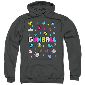 Charcoal pullover hoodie with The Amazing World of Gumball Fun Drops graphic