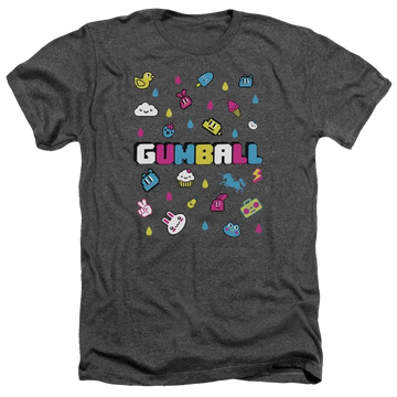 Charcoal men's heather t-shirt with The Amazing World of Gumball Fun Drops graphic