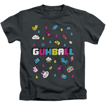 Charcoal kid's t-shirt for ages 4 to 7 with The Amazing World of Gumball Fun Drops graphic