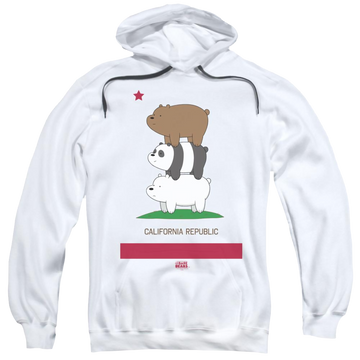 White pullover hoodie with We Bare Bears Cali Stack graphic