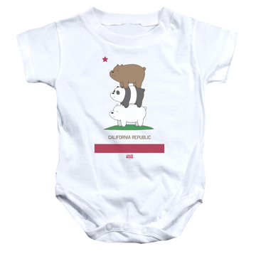 White baby bodysuit with We Bare Bears Cali Stack graphic