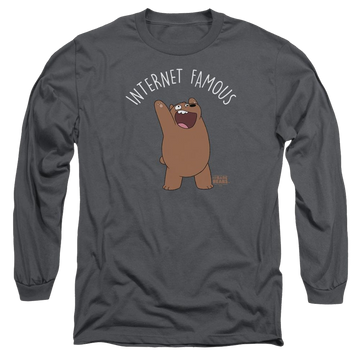 Charcoal men's long sleeve t-shirt with We Bare Bears Internet Famous graphic