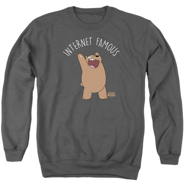 Charcoal men's crewneck sweatshirt with We Bare Bears Internet Famous graphic