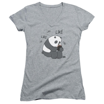 Athletic heather juniors v-neck t-shirt with We Bare Bears Like Like graphic