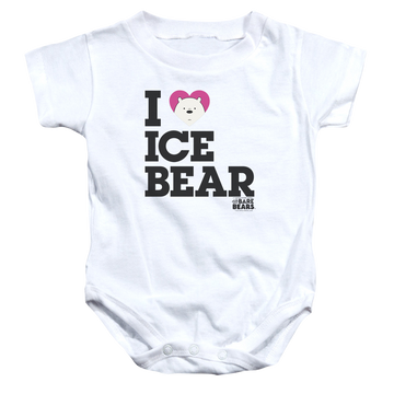 White baby bodysuit with We Bare Bears Heart Ice Bear graphic