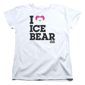 White women's t-shirt with We Bare Bears Heart Ice Bear graphic