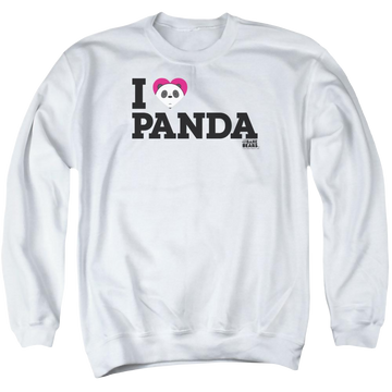 White men's crewneck sweatshirt with We Bare Bears Heart Panda graphic