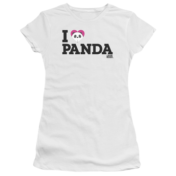 White juniors t-shirt with We Bare Bears Heart Panda graphic