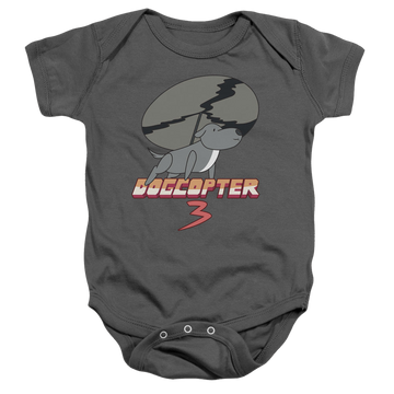 Charcoal baby bodysuit with Steven Universe Dogcopter 3 graphic