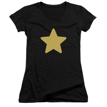 Black juniors v-neck t-shirt with Steven Universe Greg Star graphic