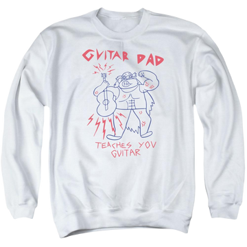White men's crewneck sweatshirt with Steven Universe Guitar Dad graphic