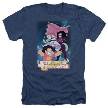 Navy men's heather t-shirt with Steven Universe Crystal Gem Flag graphic