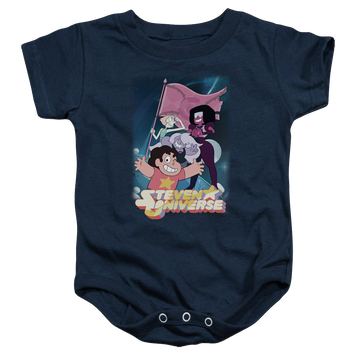 Navy baby bodysuit with Steven Universe Crystal Gem Flag graphic