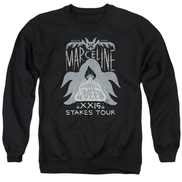 Black men's crewneck sweatshirt with Adventure Time Marceline Concert graphic