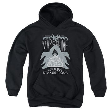 Black youth hoodie for ages 8 to 12 with Adventure Time Marceline Concert graphic
